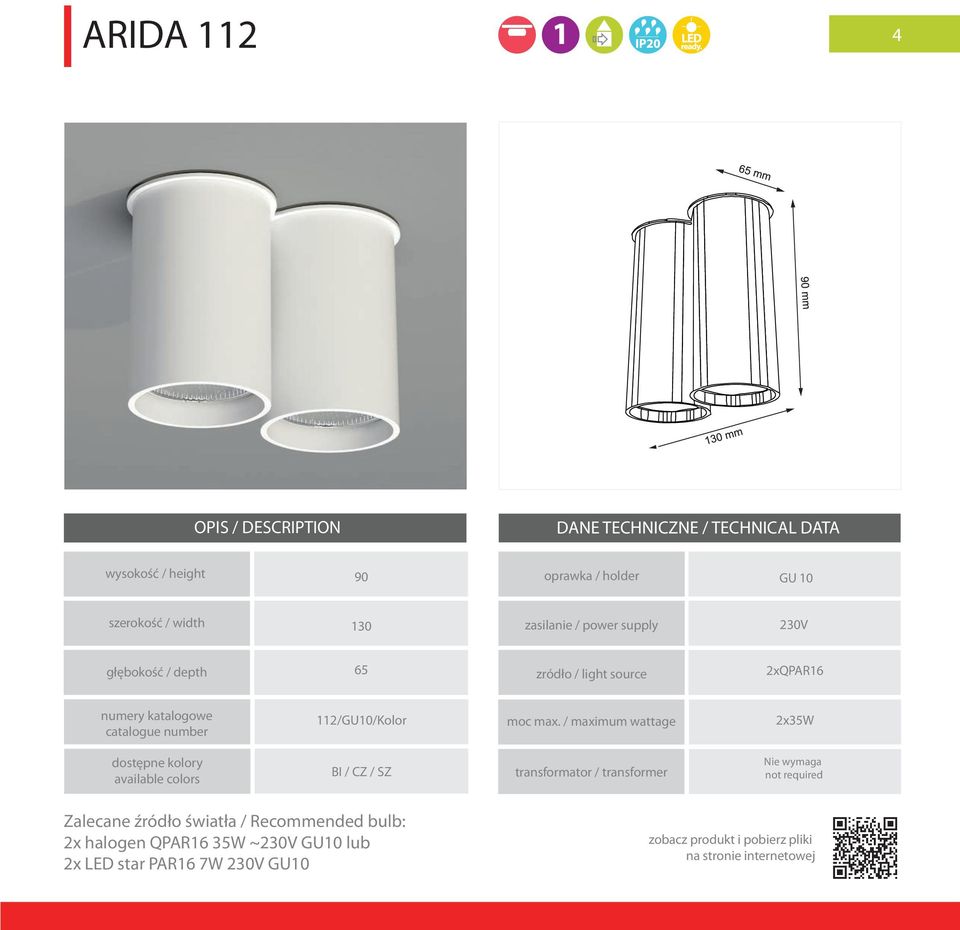 2x35W 2x halogen QPAR16 35W