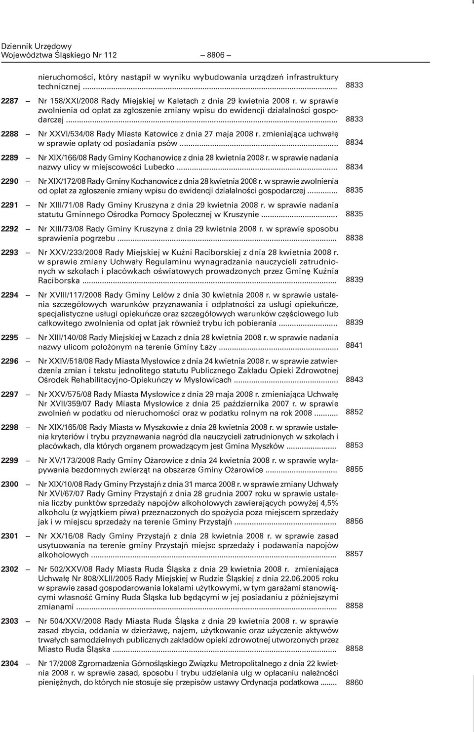 zmieniająca uchwałę w sprawie opłaty od posiadania psów... 2289 Nr XIX/166/08 Rady Gminy Kochanowice z dnia 28 kwietnia 2008 r. w sprawie nadania nazwy ulicy w miejscowości Lubecko.