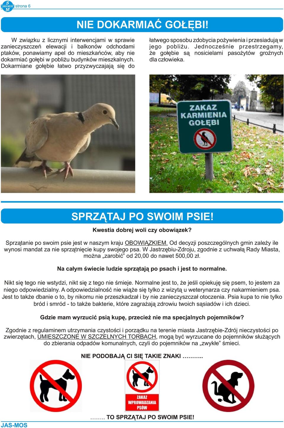 Dokarmiane gołębie łatwo przyzwyczajają się do łatwego sposobu zdobycia pożywienia i przesiadują w jego pobliżu. Jednocześnie przestrzegamy, że gołębie są nosicielami pasożytów groźnych dla człowieka.
