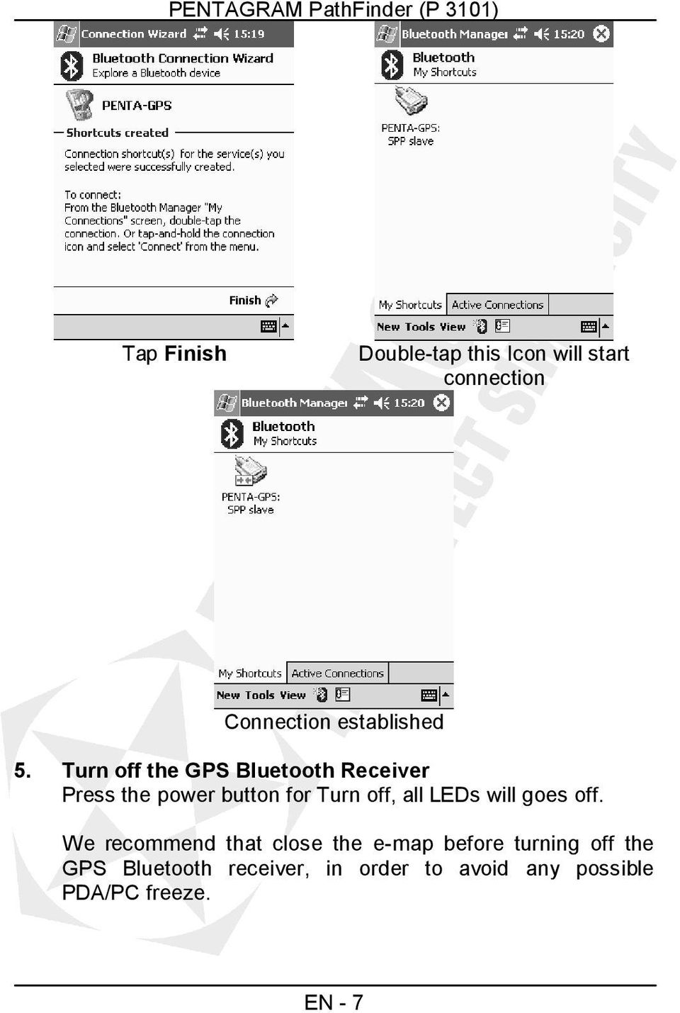 Turn off the GPS Bluetooth Receiver Press the power button for Turn off, all LEDs
