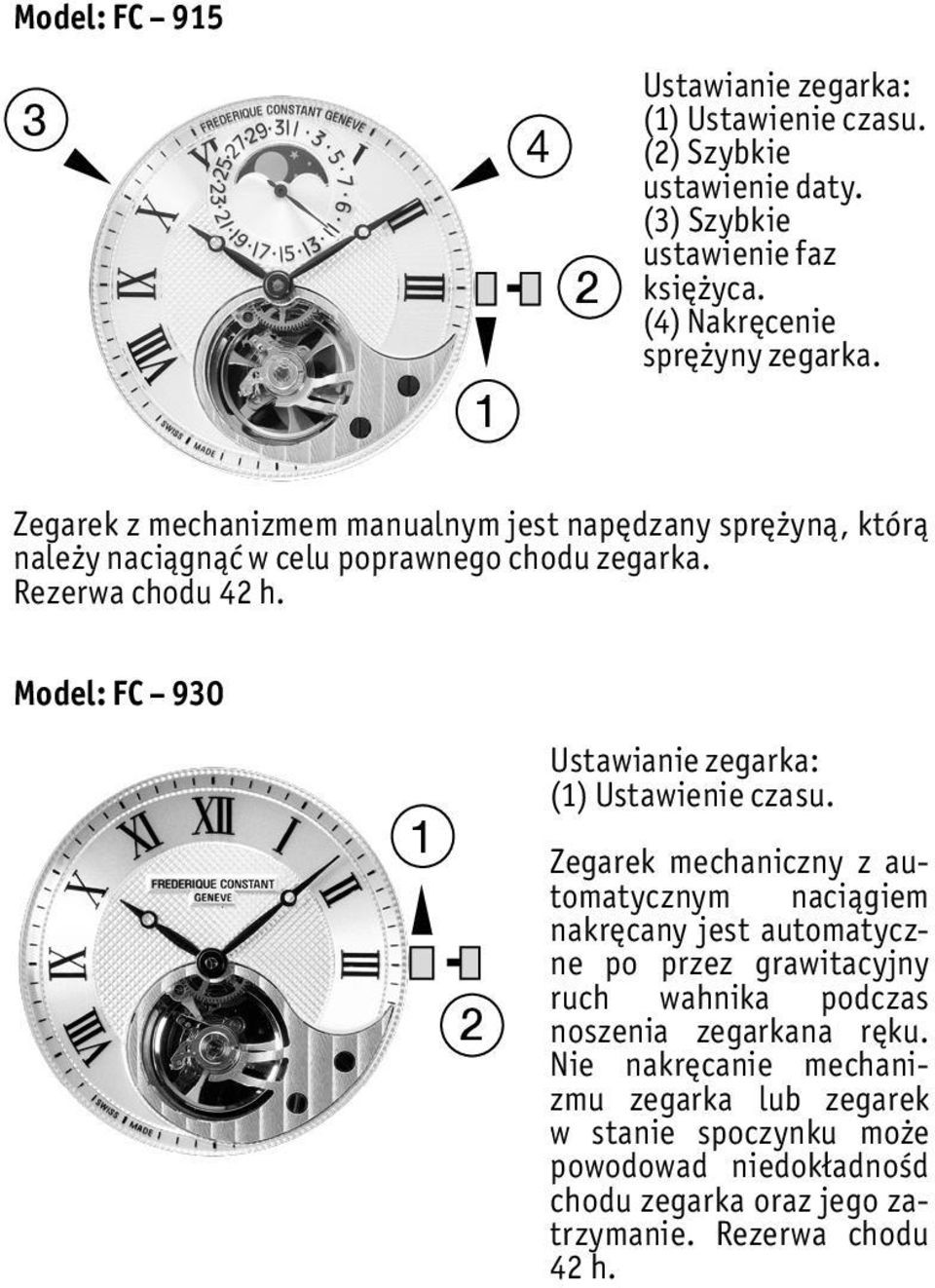 Model: FC 930 1 2 (1) Ustawienie czasu.