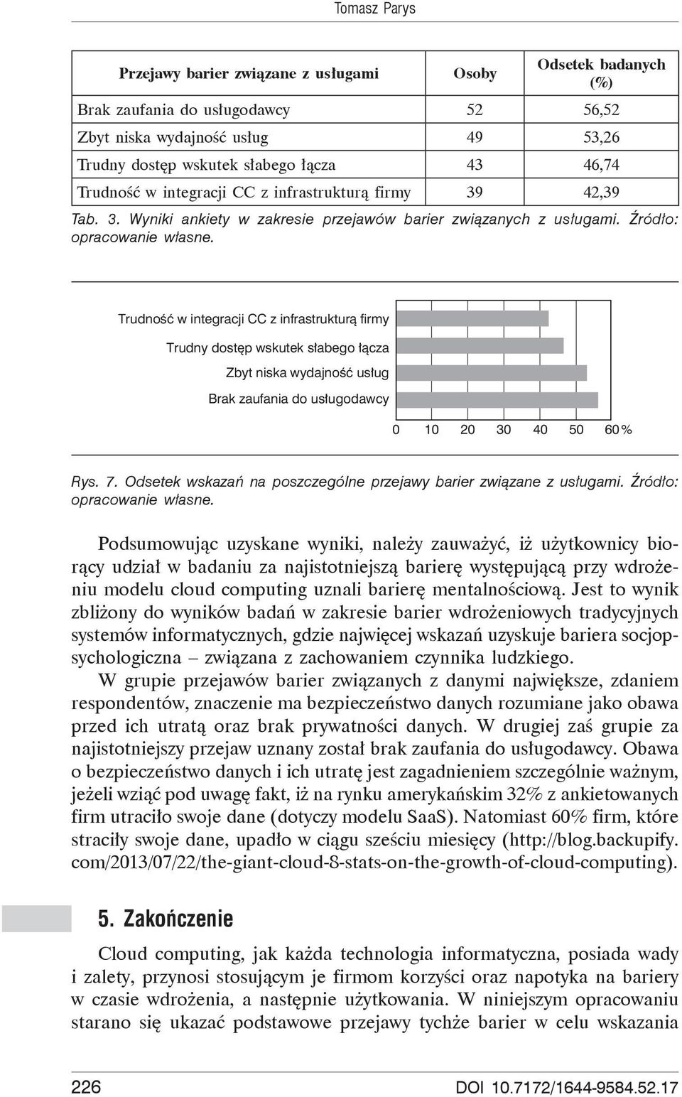 Trudność w integracji CC z infrastrukturą firmy Trudny dostęp wskutek słabego łącza Zbyt niska wydajność usług Brak zaufania do usługodawcy 0 10 20 30 40 50 60% Rys. 7.