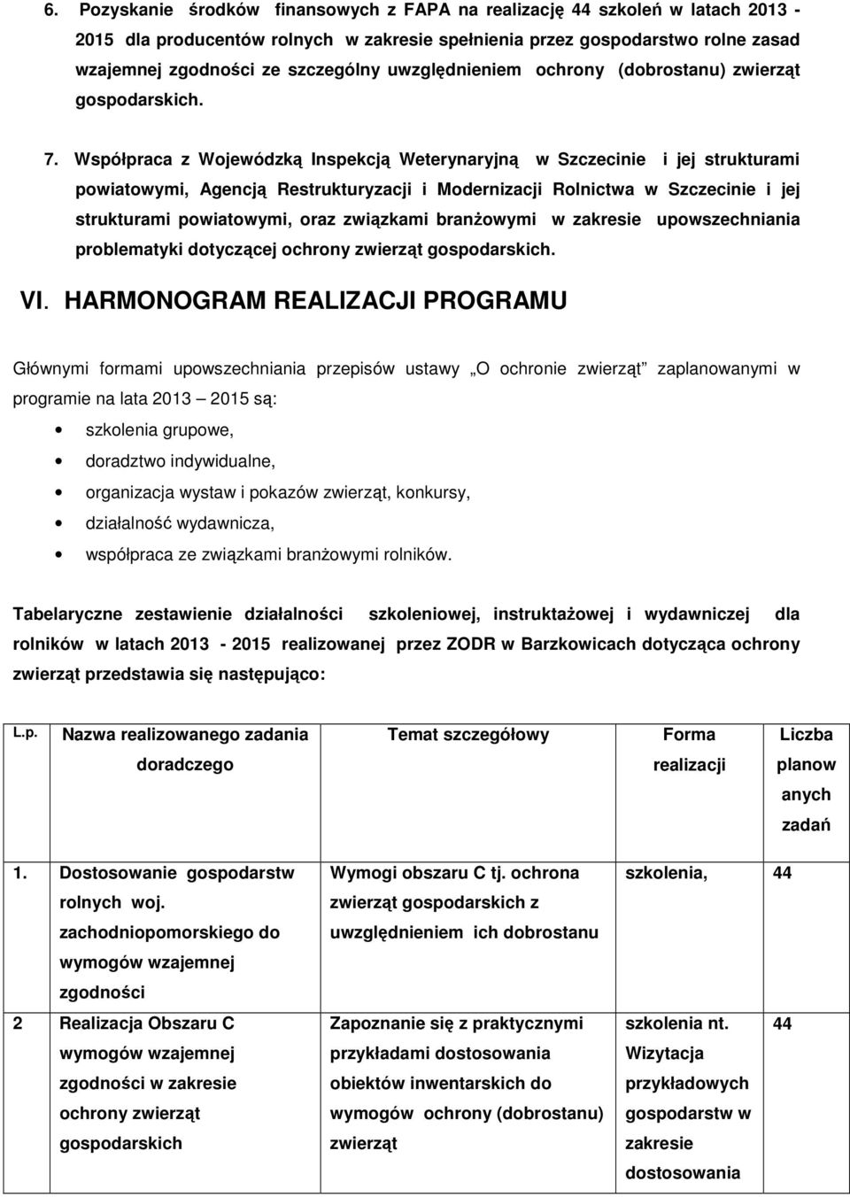 Współpraca z Wojewódzką Inspekcją Weterynaryjną w Szczecinie i jej strukturami powiatowymi, Agencją Restrukturyzacji i Modernizacji Rolnictwa w Szczecinie i jej strukturami powiatowymi, oraz