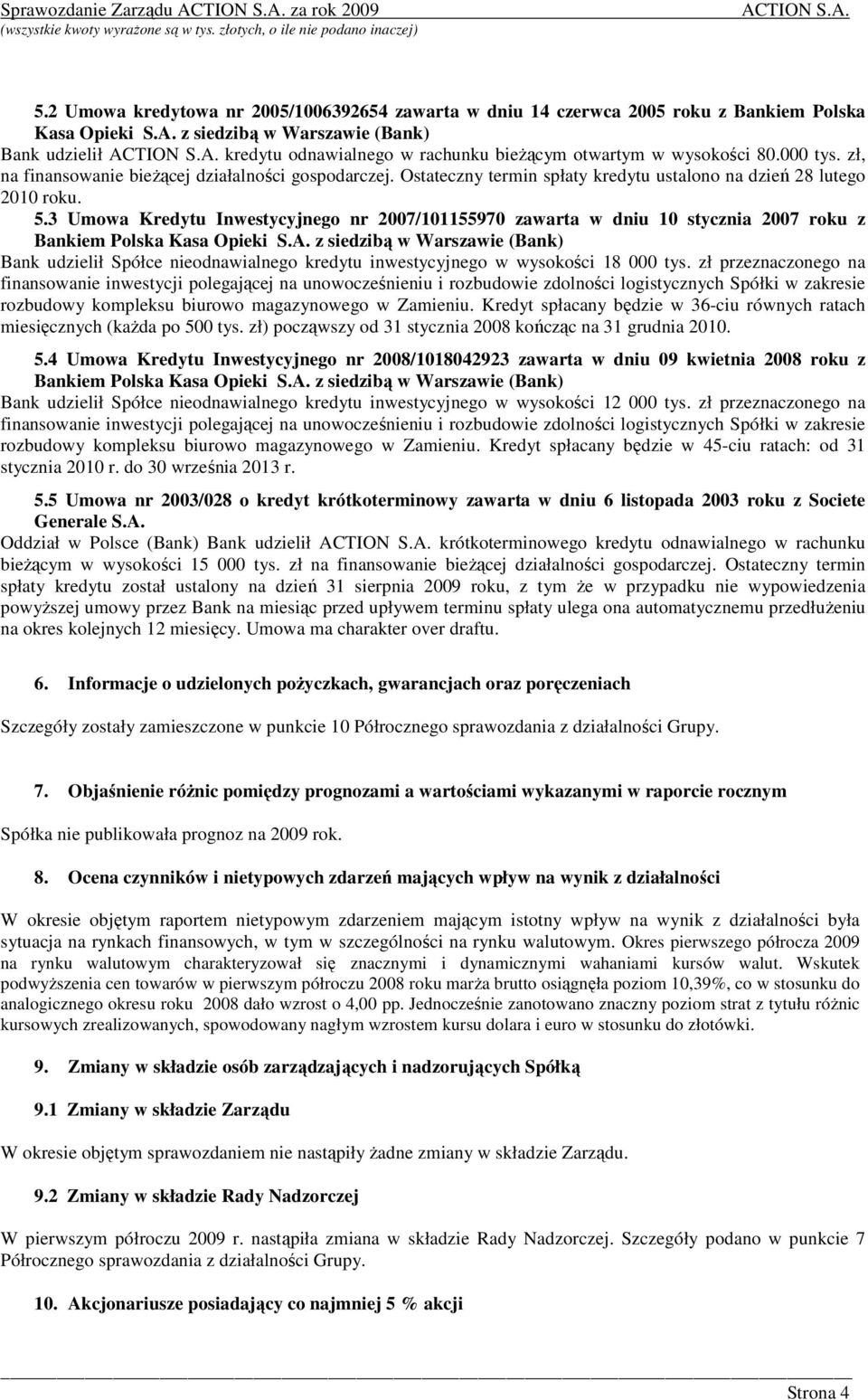 Ostateczny termin spłaty kredytu ustalono na dzień 28 lutego 2010 roku. 5.3 Umowa Kredytu Inwestycyjnego nr 2007/101155970 zawarta w dniu 10 stycznia 2007 roku z Bankiem Polska Kasa Opieki S.A.
