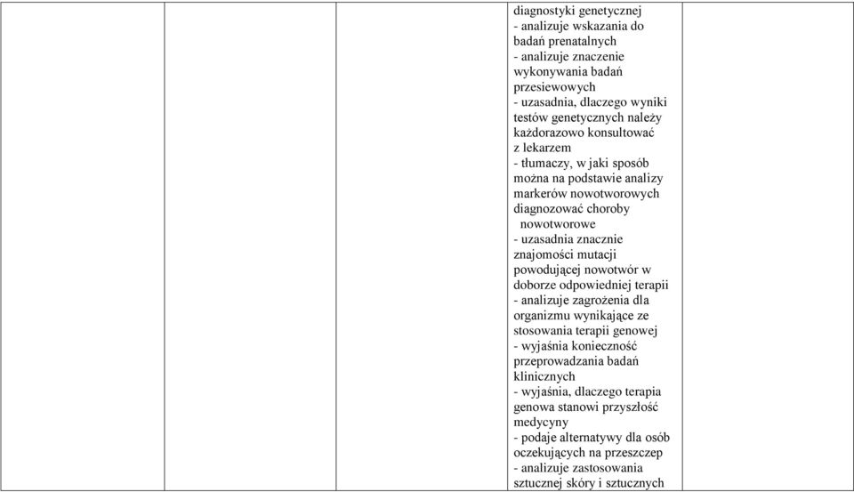 mutacji powodującej nowotwór w doborze odpowiedniej terapii - analizuje zagrożenia dla organizmu wynikające ze stosowania terapii genowej - wyjaśnia konieczność przeprowadzania