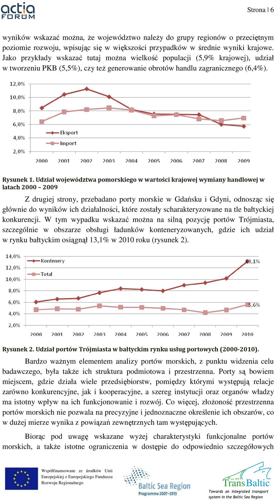 Udział województwa pomorskiego w wartości krajowej wymiany handlowej w latach 2000 2009 Z drugiej strony, przebadano porty morskie w Gdańsku i Gdyni, odnosząc się głównie do wyników ich działalności,