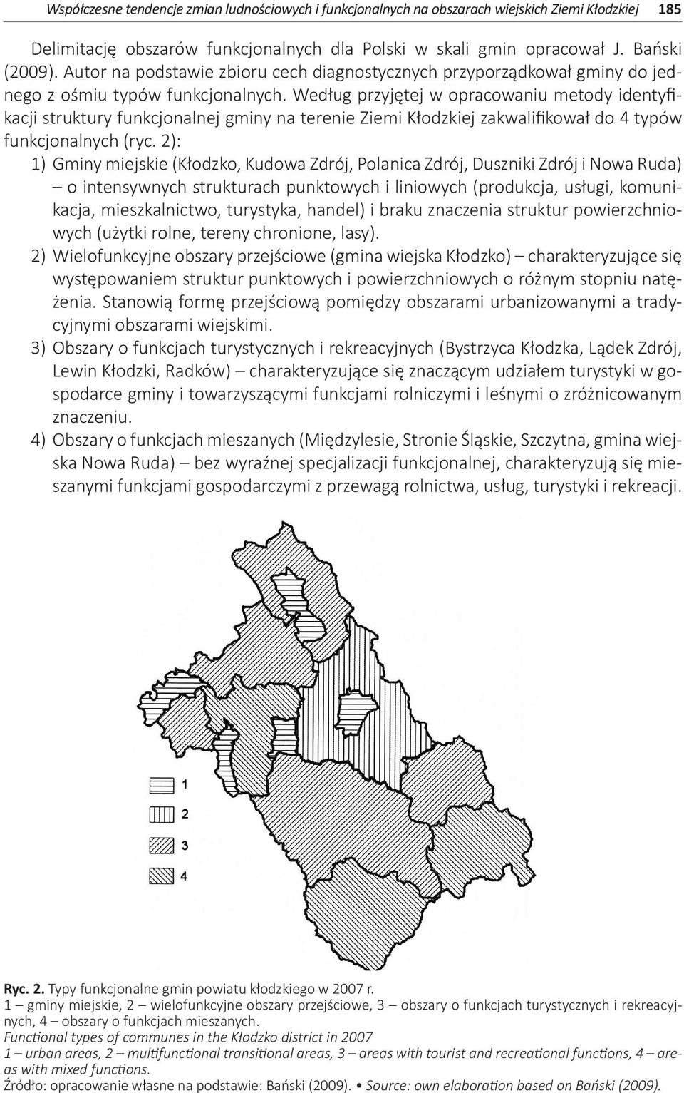 Według przyjętej w opracowaniu metody identyfikacji struktury funkcjonalnej gminy na terenie Ziemi Kłodzkiej zakwalifikował do 4 typów funkcjonalnych (ryc.