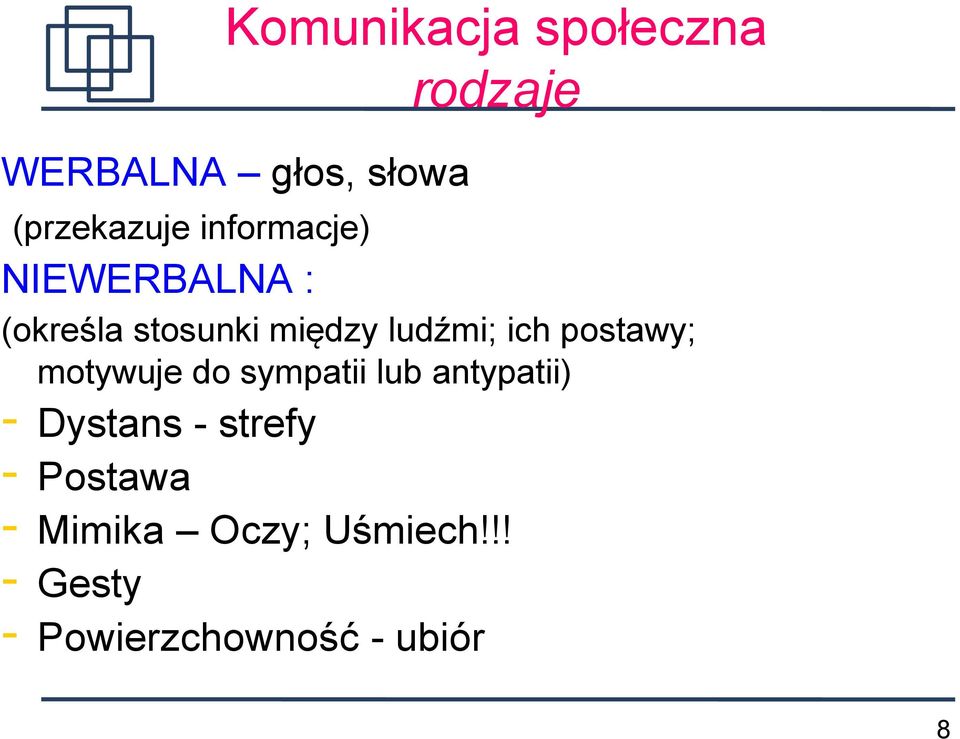 postawy; motywuje do sympatii lub antypatii) - Dystans - strefy -