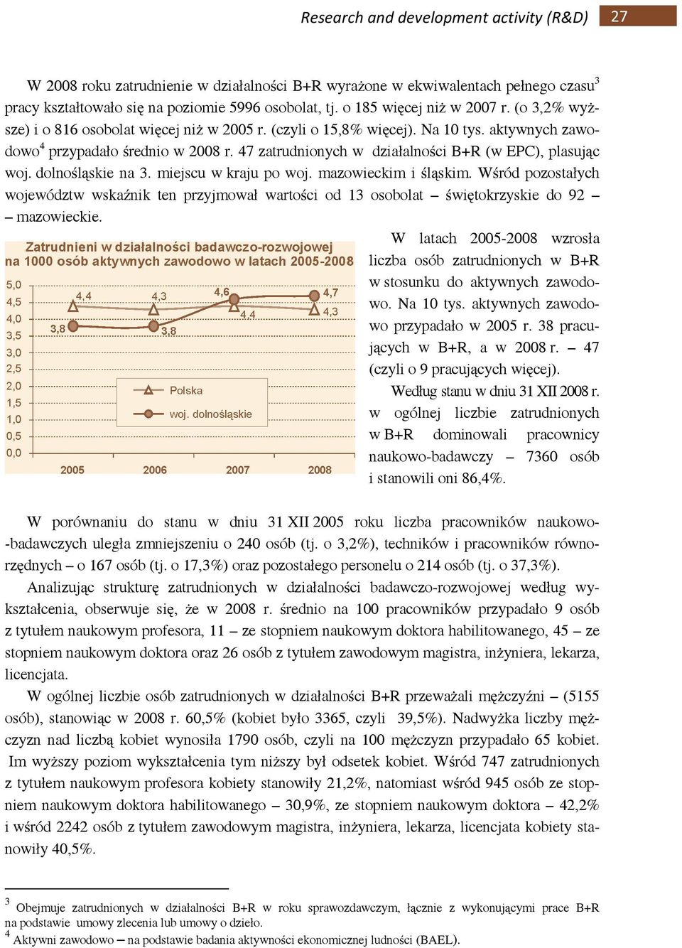 47 zatrudnionych w działalności B+R (w EPC), plasując woj. dolnośląskie na 3. miejscu w kraju po woj. mazowieckim i śląskim.