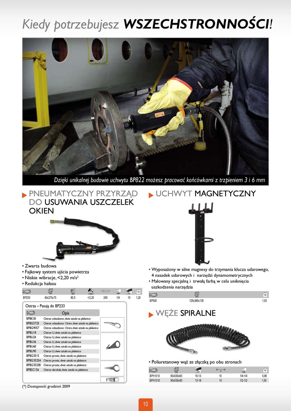 2 Niskie wibracje, <2,20 m/s Redukcja hałasu l/min dba m/sec 2 BP233 43x275x75 80,5 <2,20 260 1/4 10 1,20 Ostrza Pasują do BP233 Opis BPBK30 Ostrze odsadzone, dwie sztuki na plakietce BPBG5725 Ostrze