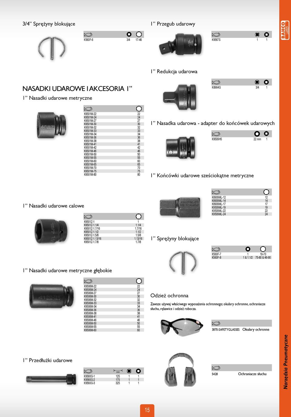 K9501M-80 80 1 Nasadka udarowa - adapter do końcówek udarowych K9509H5 22 1 1 Końcówki udarowe sześciokątne metryczne 1 Nasadki udarowe calowe K9501Z-1 1 K9501Z-1.1/4 1.1/4 K9501Z-1.7/16 1.