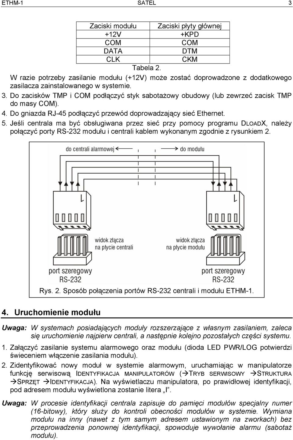 Do zacisków TMP i COM podłączyć styk sabotażowy obudowy (lub zewrzeć zacisk TMP do masy COM). 4. Do gniazda RJ-45 podłączyć przewód doprowadzający sieć Ethernet. 5.