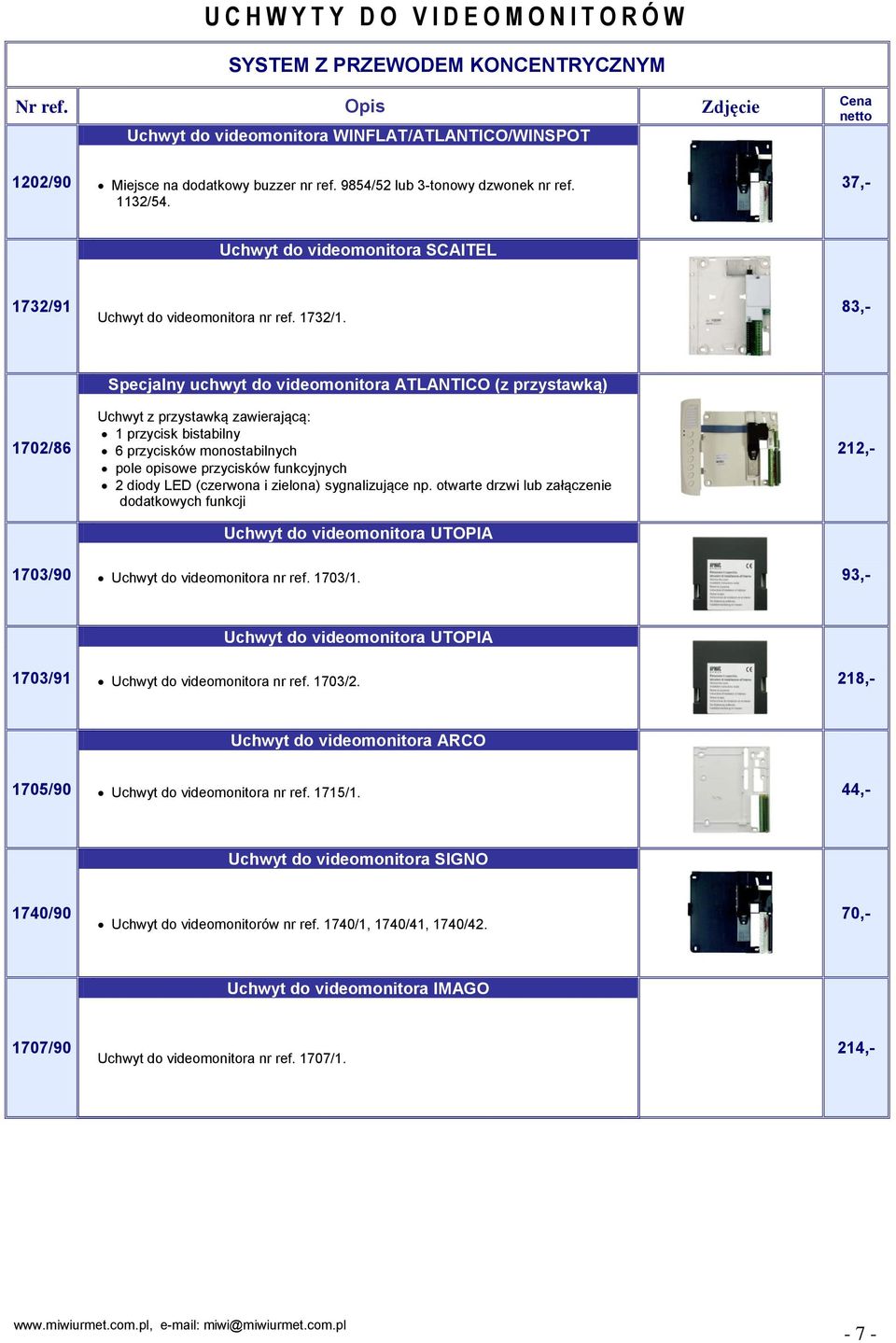 83,- 1702/86 1703/90 Specjalny uchwyt do videomonitora ATLANTICO (z przystawką) Uchwyt z przystawką zawierającą: 1 przycisk bistabilny 6 przycisków monostabilnych pole opisowe przycisków funkcyjnych