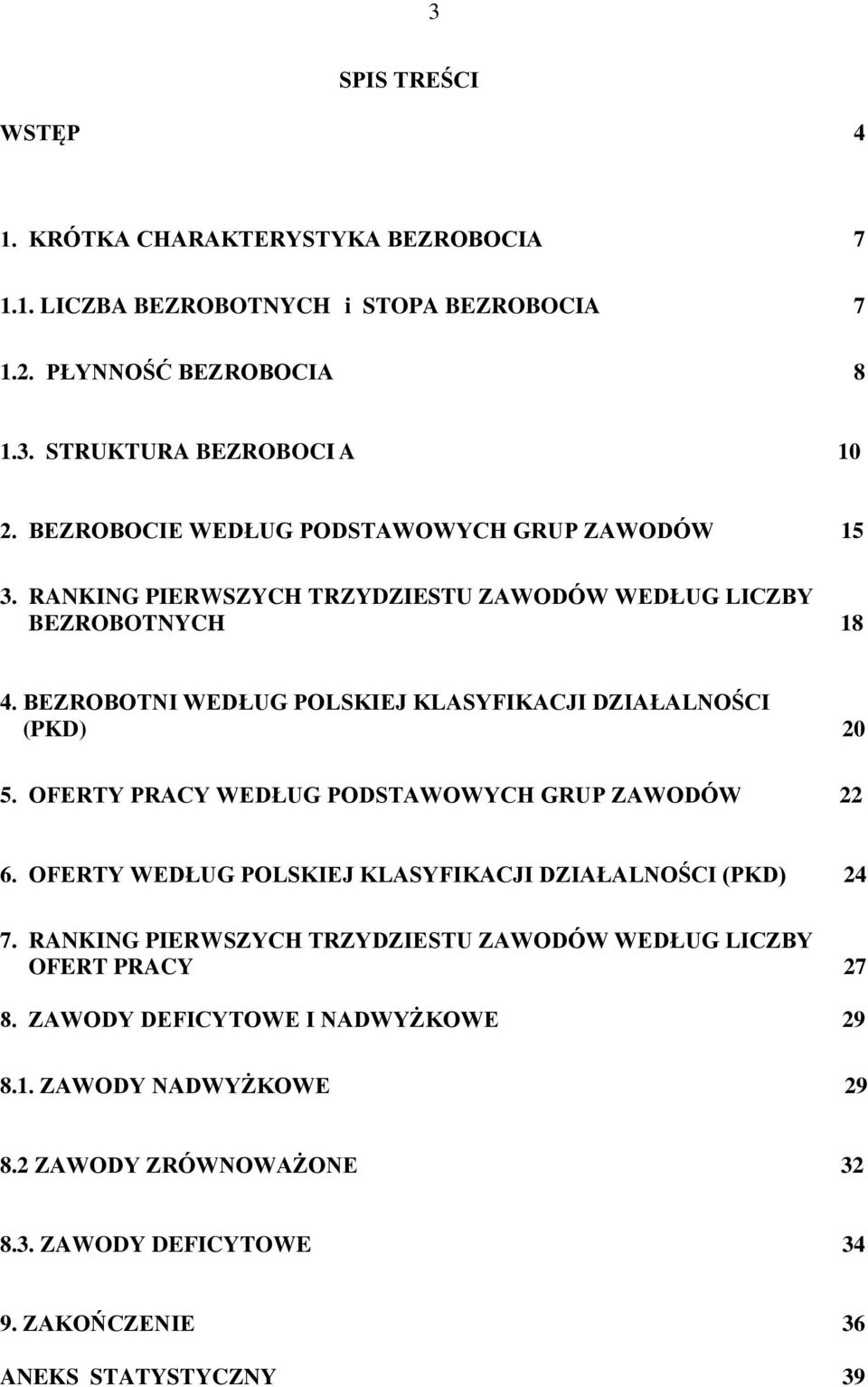 BEZROBOTNI WEDŁUG POLSKIEJ KLASYFIKACJI DZIAŁALNOŚCI (PKD) 20 5. OFERTY PRACY WEDŁUG PODSTAWOWYCH GRUP ZAWODÓW 22 6.