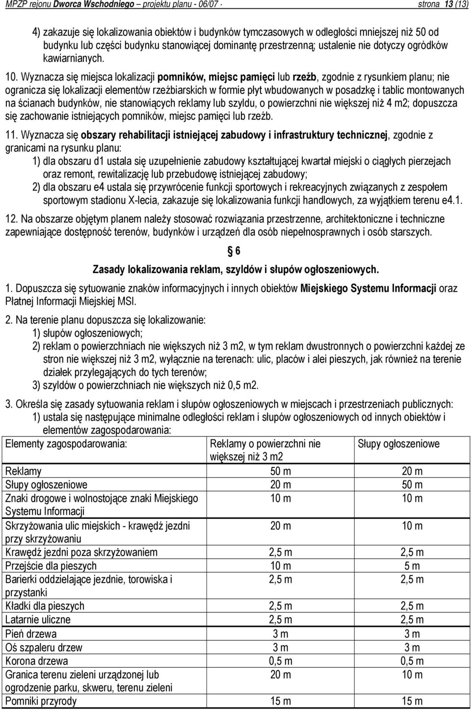 Wyznacza się miejsca lokalizacji pomników, miejsc pamięci lub rzeźb, zgodnie z rysunkiem planu; nie ogranicza się lokalizacji elementów rzeźbiarskich w formie płyt wbudowanych w posadzkę i tablic