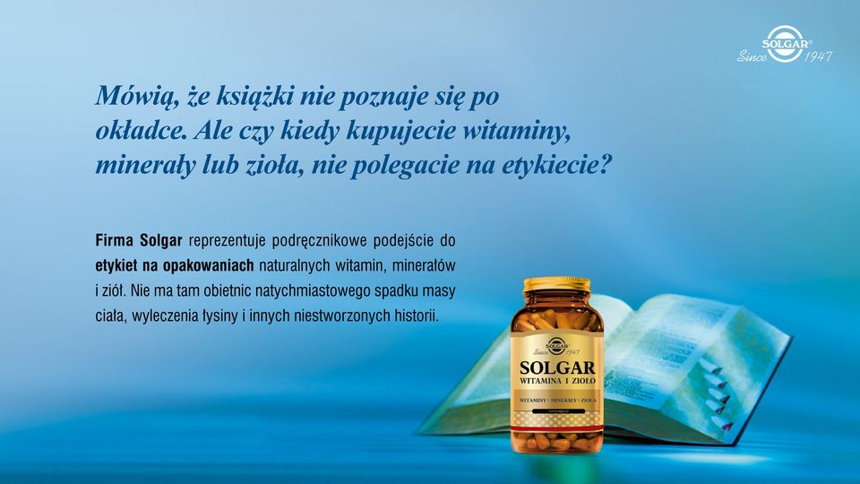 Firma Solgar reprezentuje podręcznikowe podejście do etykiet na opakowaniach