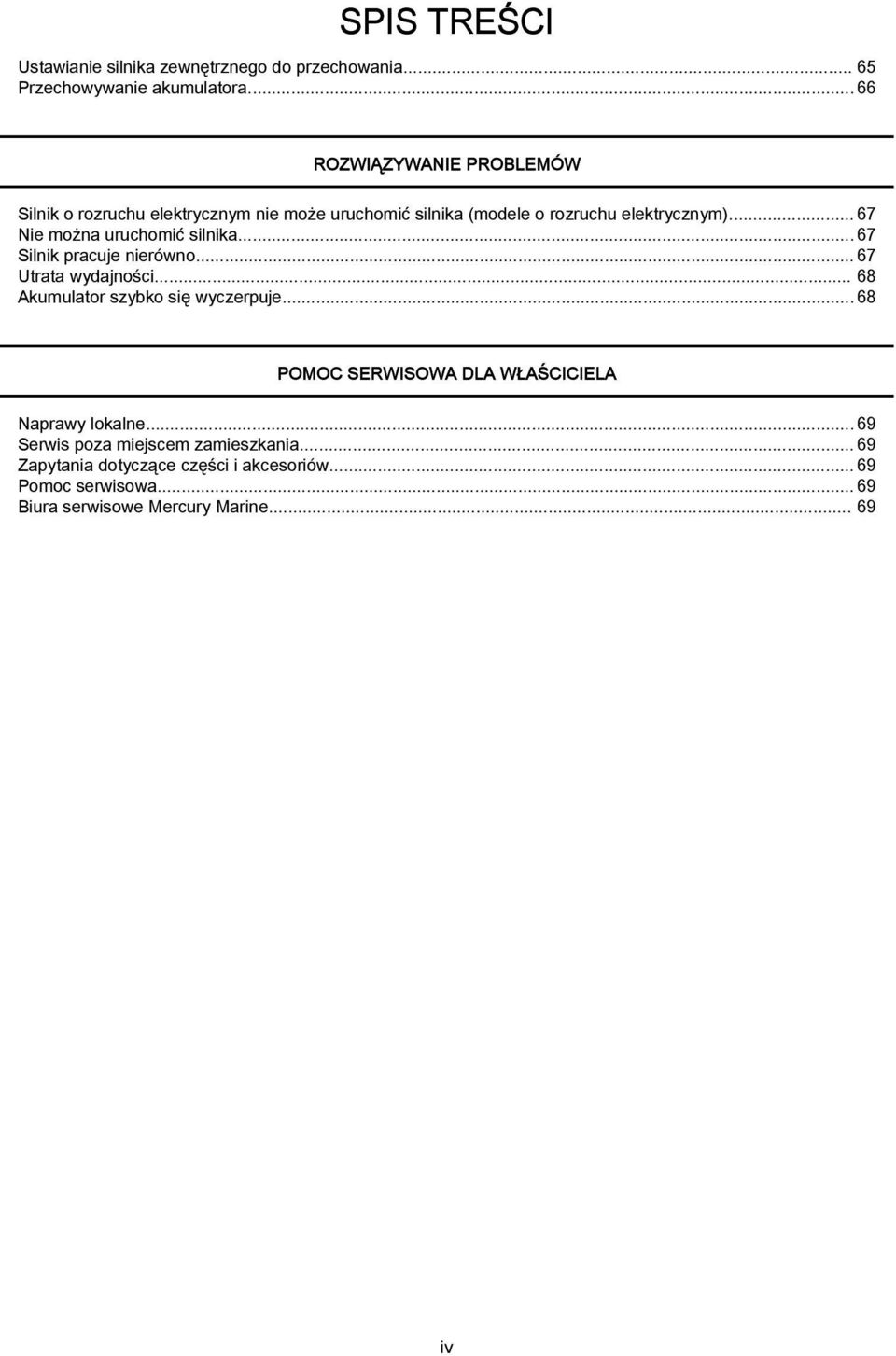 .. 67 Nie możn uruchomić silnik...67 Silnik prcuje nierówno... 67 Utrt wydjności... 68 Akumultor szyko się wyczerpuje.