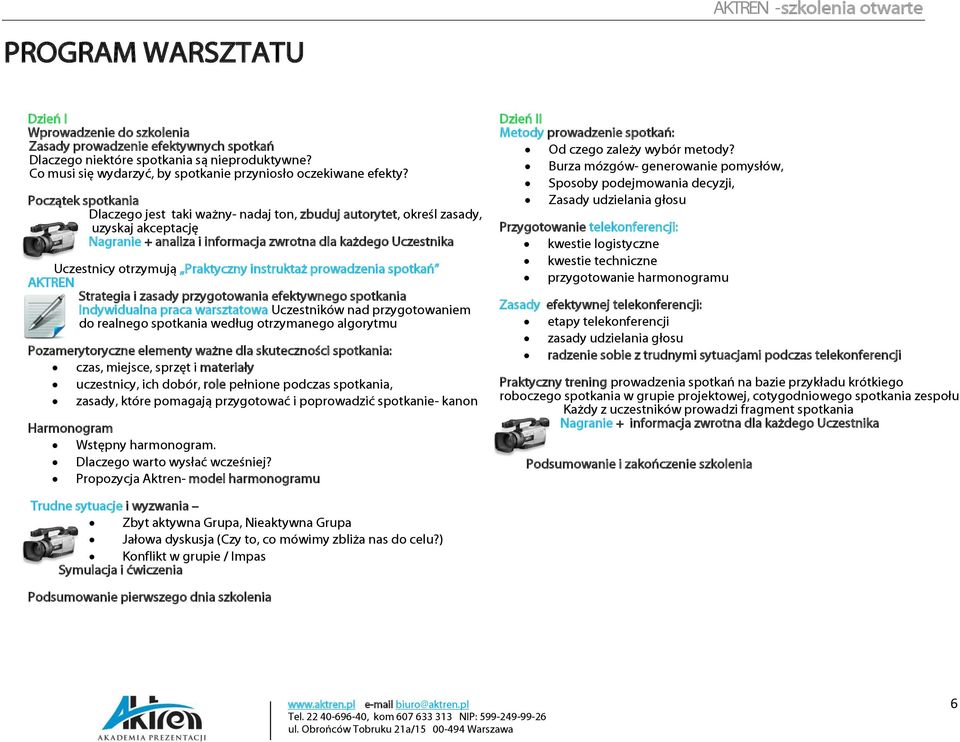 Początek spotkania Dlaczego jest taki ważny- nadaj ton, zbuduj autorytet, określ zasady, uzyskaj akceptację Nagranie + analiza i informacja zwrotna dla każdego Uczestnika Uczestnicy otrzymują