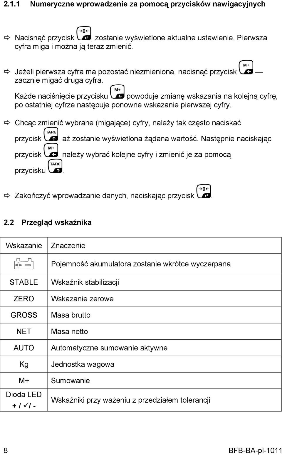 Każde naciśnięcie przycisku powoduje zmianę wskazania na kolejną cyfrę, po ostatniej cyfrze następuje ponowne wskazanie pierwszej cyfry.