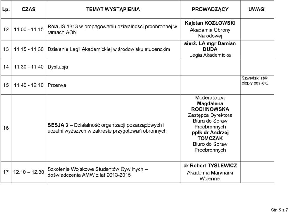 40 Dyskusja 15 11.40-12.10 Przerwa Szwedzki stół; ciepły posiłek.