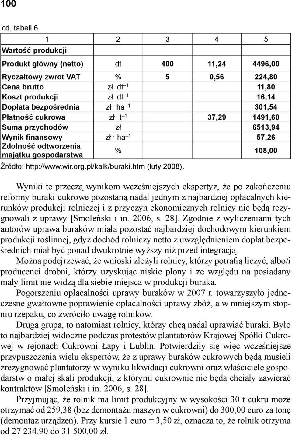 ha 1 301,54 Płatność cukrowa zł t 1 37,29 1491,60 Suma przychodów zł 6513,94 Wynik finansowy zł ha 1 57,26 Zdolność odtworzenia majątku gospodarstwa % 108,00 Źródło: http://www.wir.org.pl/kalk/buraki.