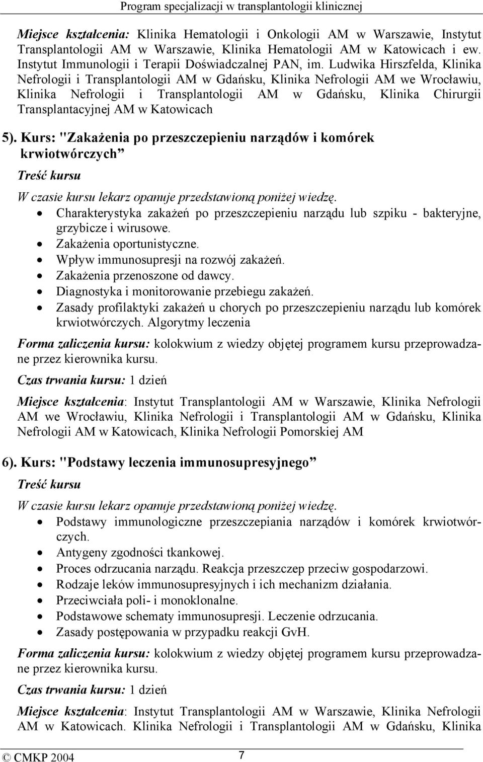 Ludwika Hirszfelda, Klinika Nefrologii i Transplantologii AM w Gdańsku, Klinika Nefrologii AM we Wrocławiu, Klinika Nefrologii i Transplantologii AM w Gdańsku, Klinika Chirurgii Transplantacyjnej AM