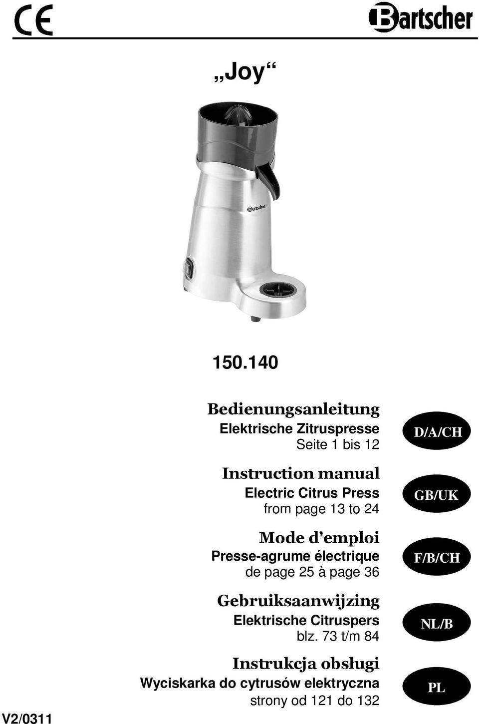 manual Electric Citrus Press frm page 13 t 24 Mde d empli Presse-agrume électrique de