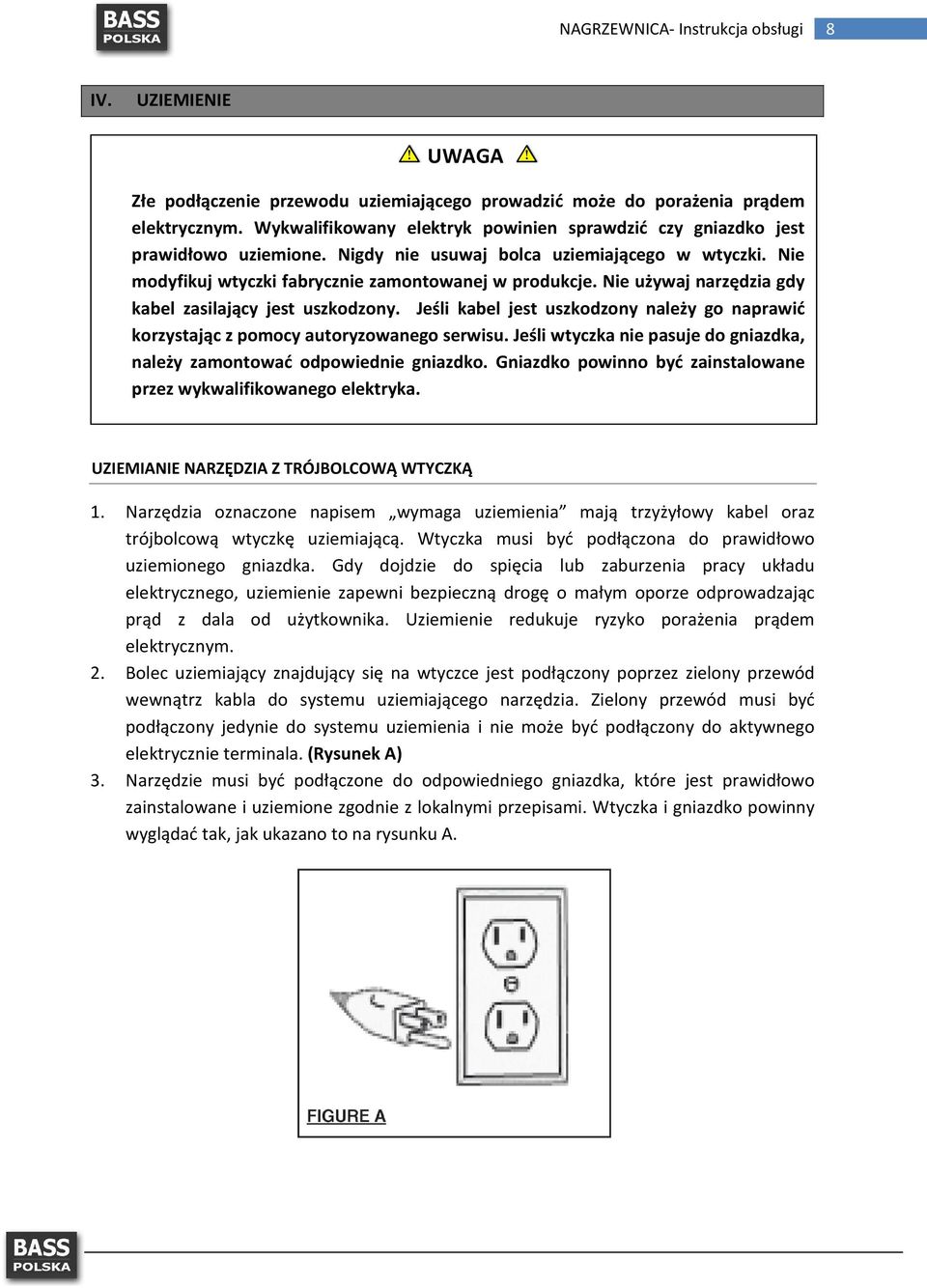Jeśli kabel jest uszkodzony należy go naprawić korzystając z pomocy autoryzowanego serwisu. Jeśli wtyczka nie pasuje do gniazdka, należy zamontować odpowiednie gniazdko.