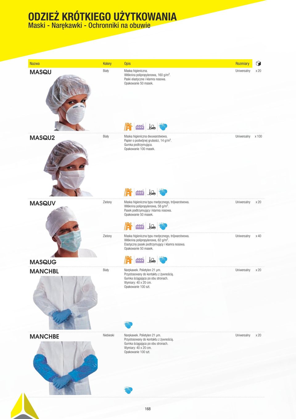 Uniwersalny x 100 MASQUV Zielony Maska higieniczna typu medycznego, trójwarstwowa. Włóknina polipropylenowa, 58 g/m². Pasek podtrzymujący i klamra nosowa. Opakowanie 50 masek.