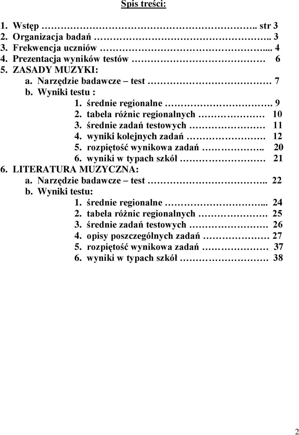 wyniki kolejnych zadań. 12 5. rozpiętość wynikowa zadań.. 20 6. wyniki w typach szkół 21 6. LITERATURA MUZYCZNA: a. Narzędzie badawcze test.. 22 b.