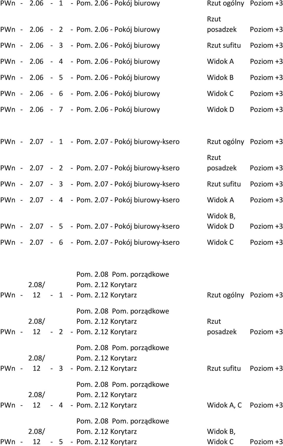 07-2 - Pom. 2.07 - Pokój biurowy-ksero 2.07-3 - Pom. 2.07 - Pokój biurowy-ksero sufitu Poziom +3 2.07-4 - Pom. 2.07 - Pokój biurowy-ksero Widok A Poziom +3 2.07-5 - Pom. 2.07 - Pokój biurowy-ksero Widok B, Widok D Poziom +3 2.