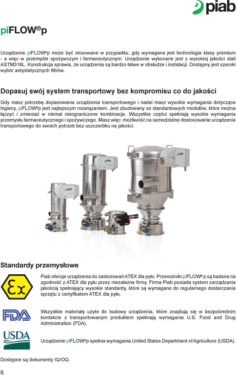 Dopasuj swój system transportowy bez kompromisu co do jakości Gdy masz potrzebę dopasowania urządzenia transportowego i nadal masz wysokie wymagania dotyczące higieny, piflow p jest najlepszym