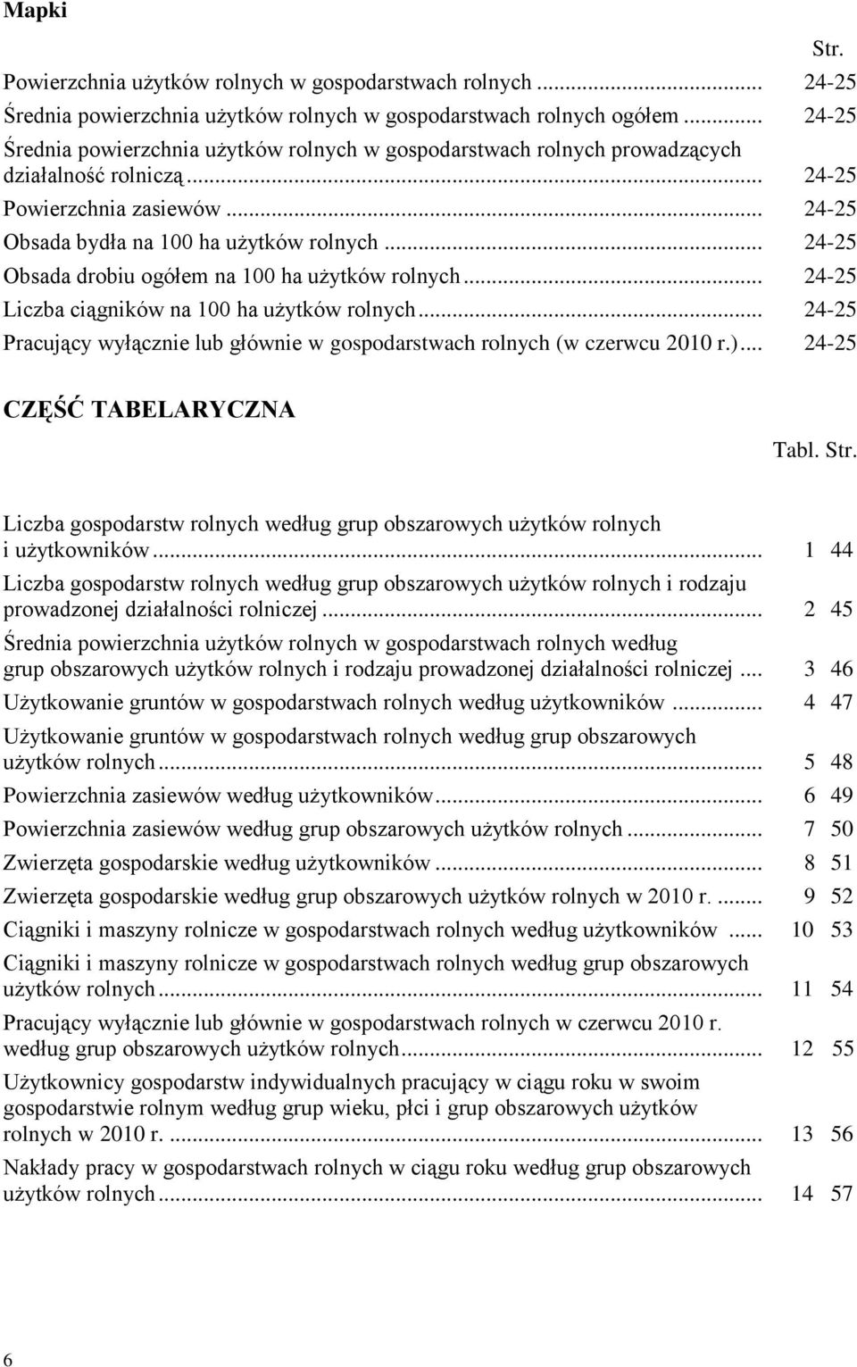 .. 24-25 Obsada drobiu ogółem na 100 ha użytków rolnych... 24-25 Liczba ciągników na 100 ha użytków rolnych... 24-25 Pracujący wyłącznie lub głównie w gospodarstwach rolnych (w czerwcu 2010 r.).