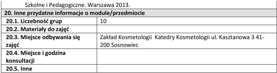 . Liczebność grup 0 20.2. Materiały do zajęć 20.