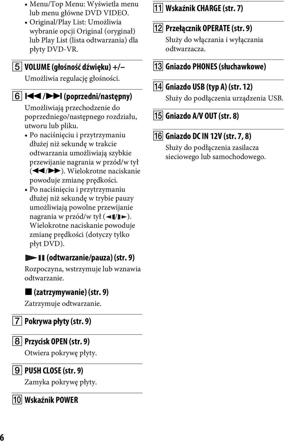 Po naciśnięciu i przytrzymaniu dłużej niż sekundę w trakcie odtwarzania umożliwiają szybkie przewijanie nagrania w przód/w tył (m/m). Wielokrotne naciskanie powoduje zmianę prędkości.