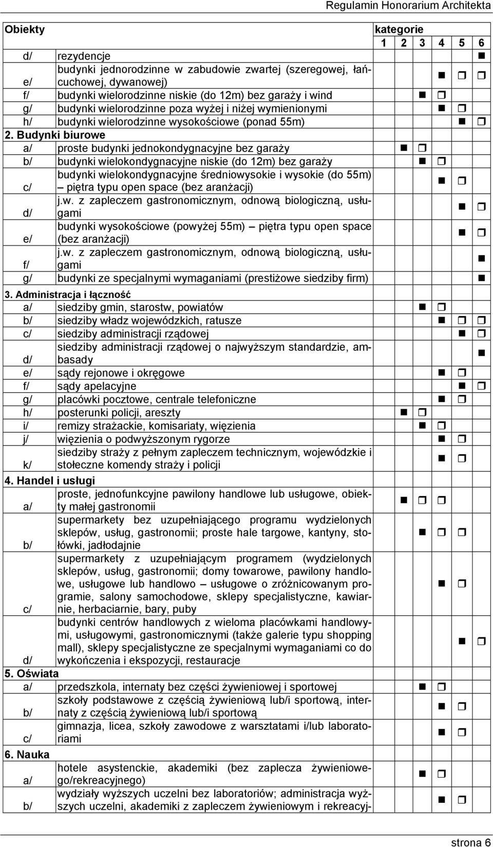 Budynki biurowe a/ proste budynki jednokondygnacyjne bez garaży b/ budynki wielokondygnacyjne niskie (do 12m) bez garaży budynki wielokondygnacyjne średniowysokie i wysokie (do 55m) c/ piętra typu