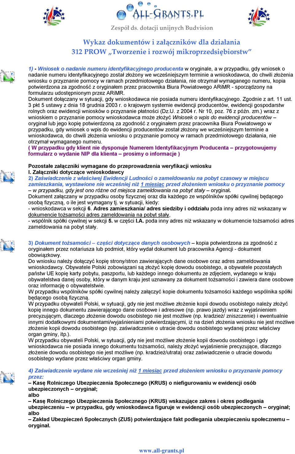 numeru, kopia potwierdzona za zgodność z oryginałem przez pracownika Biura Powiatowego ARiMR - sporządzony na formularzu udostępnionym przez ARiMR.