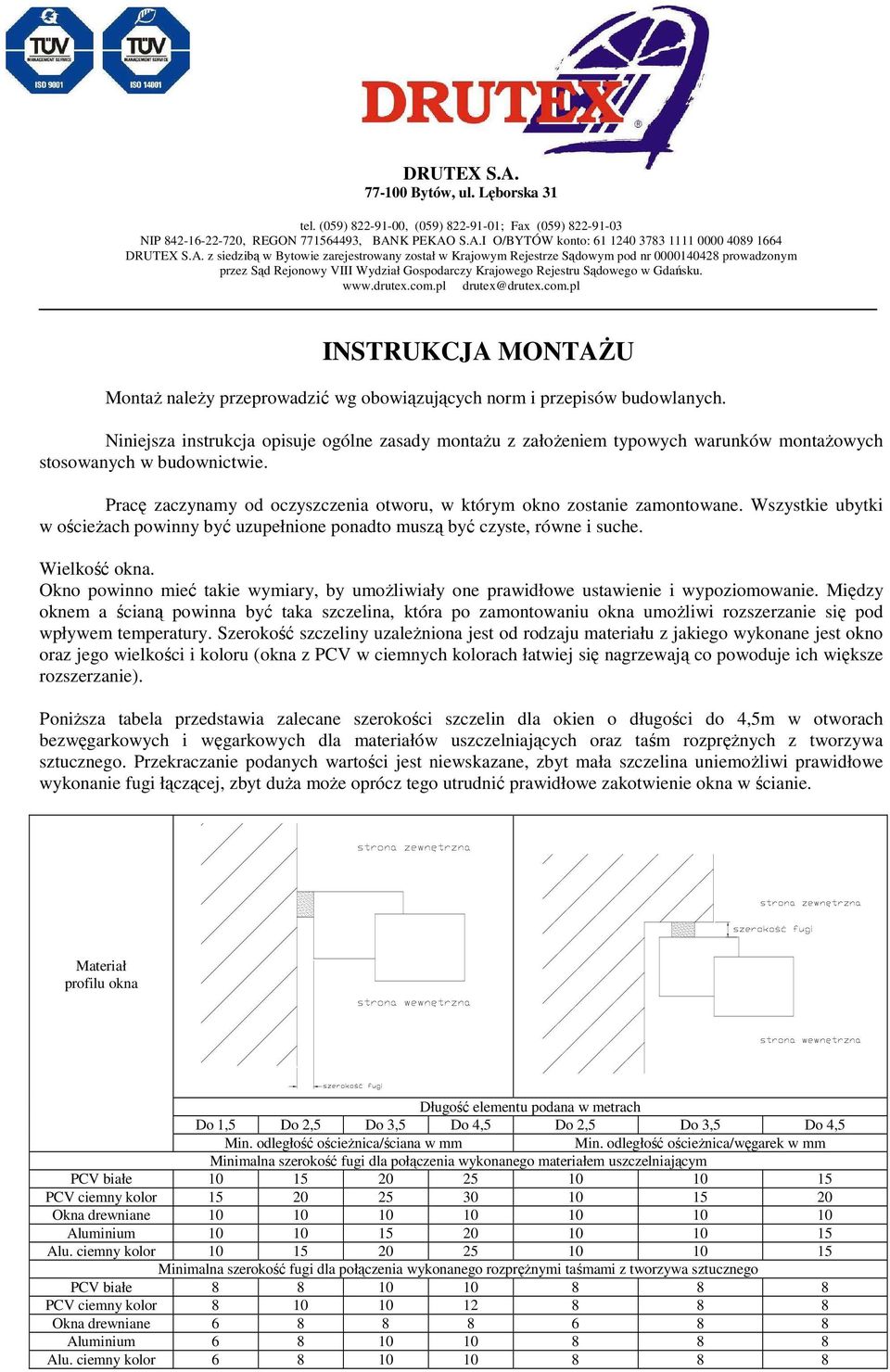 com.pl drutex@drutex.com.pl INSTRUKCJA MONTAśU MontaŜ naleŝy przeprowadzić wg obowiązujących norm i przepisów budowlanych.