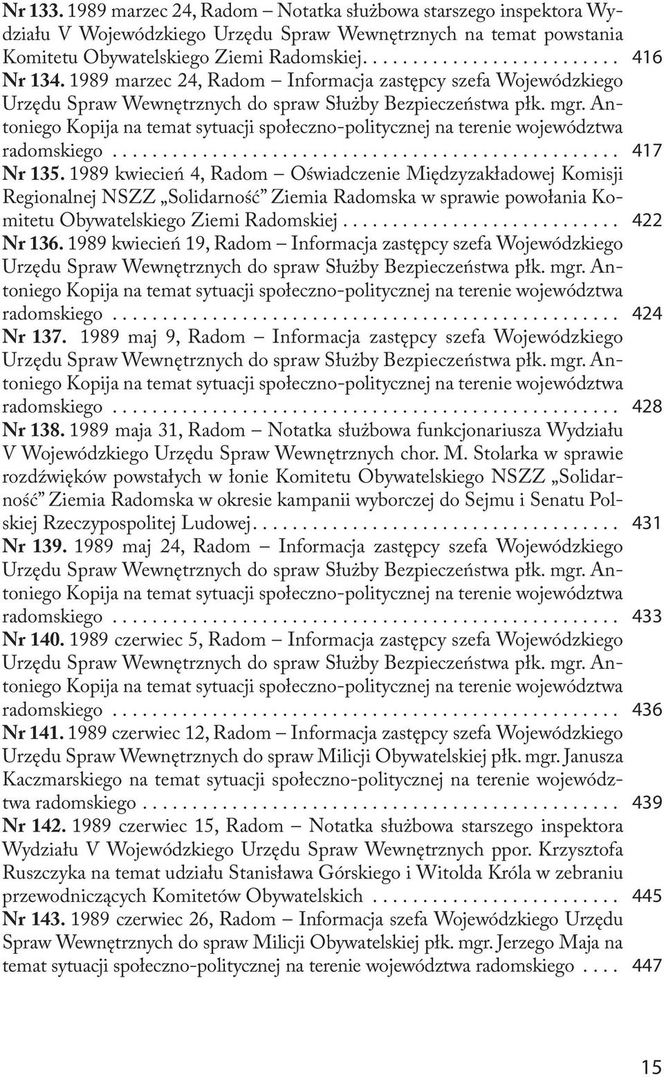 politycznej na terenie województwa radomskiego................................................... 417 Nr 135.