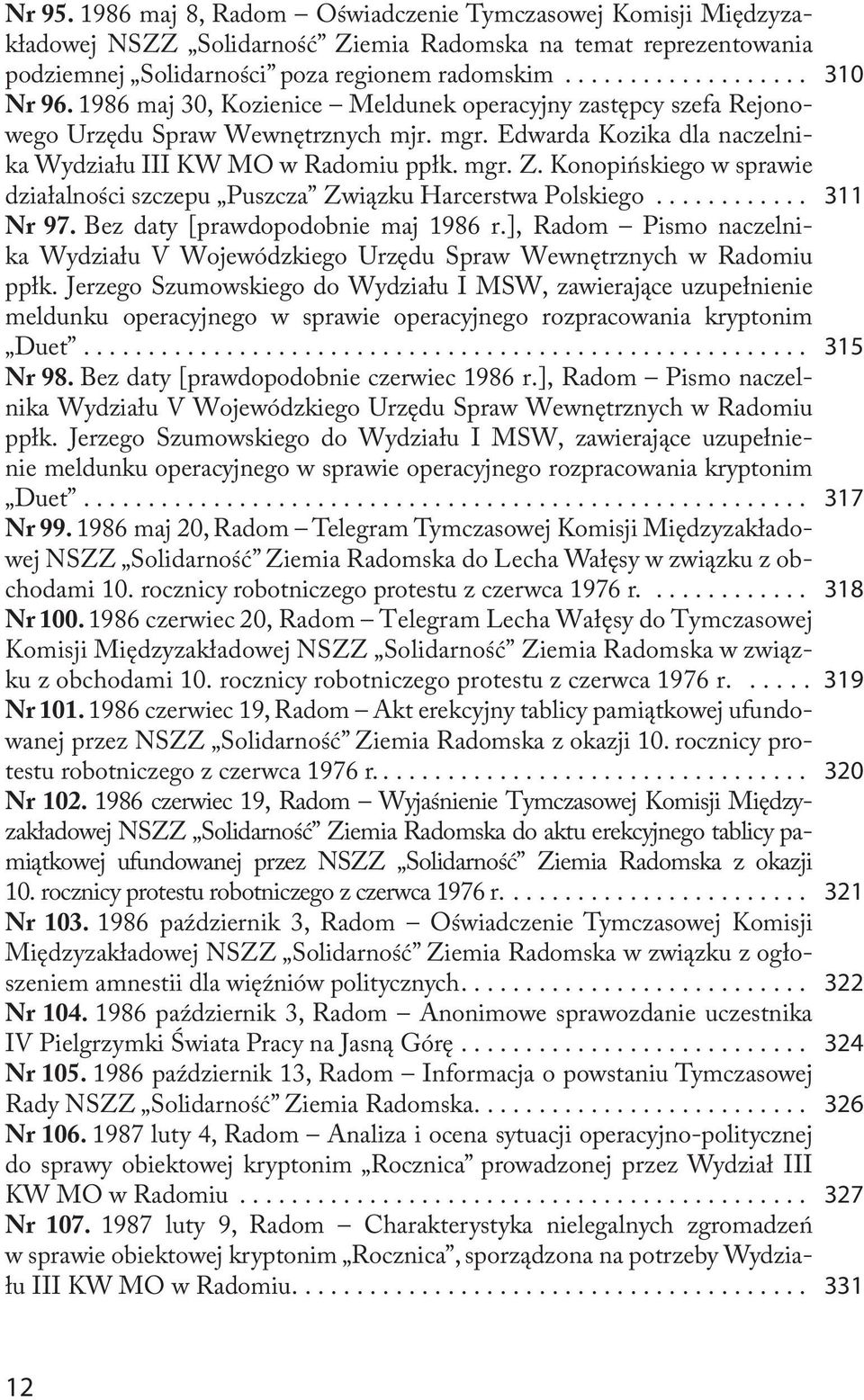 Konopińskiego w sprawie działalności szczepu Puszcza Związku Harcerstwa Polskiego............ 311 Nr 97. Bez daty [prawdopodobnie maj 1986 r.