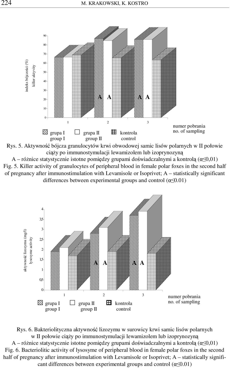 Aktywno bójcza granulocytów krwi obwodowej samic lisów polarnych w II połowie ciy po immunostymulacji lewamizolem lub izoprynozyn A rónice statystycznie istotne pomidzy grupami dowiadczalnymi a