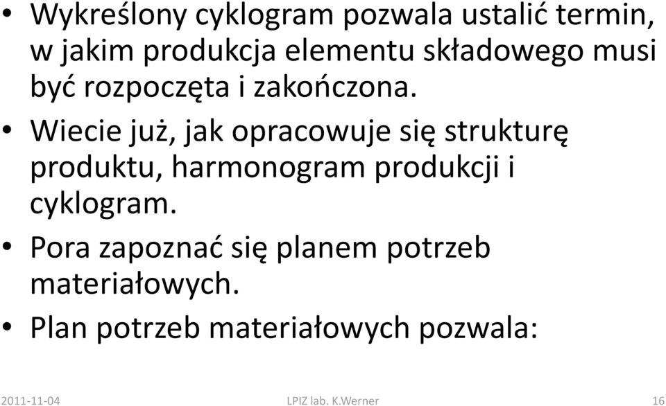 Wiecie już, jak opracowuje się strukturę produktu, harmonogram produkcji i
