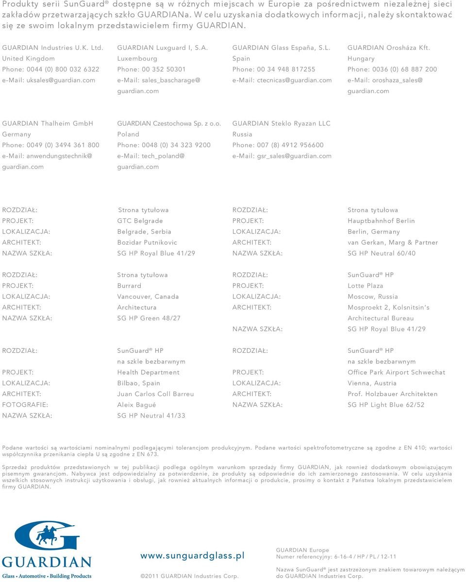 United Kingdom Luxembourg Spain Hungary Phone: 0044 (0) 800 032 6322 Phone: 00 352 50301 Phone: 00 34 948 817255 Phone: 0036 (0) 68 887 200 e-mail: uksales@guardian.