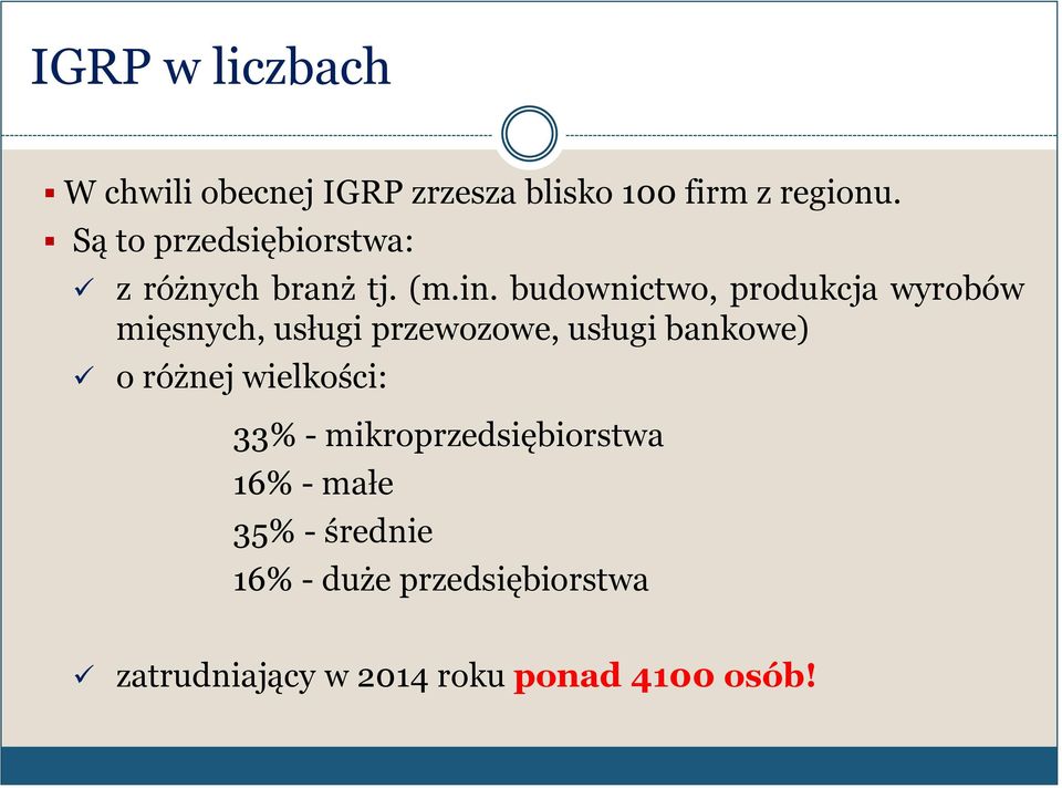 budownictwo, produkcja wyrobów mięsnych, usługi przewozowe, usługi bankowe) o różnej