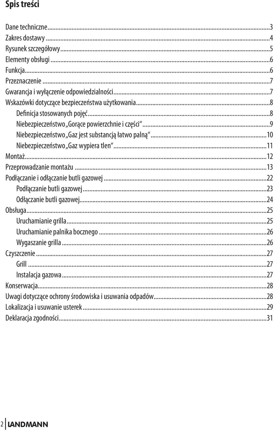 ..10 Niebezpieczeństwo Gaz wypiera tlen...11 Montaż...12 Przeprowadzanie montażu...13 Podłączanie i odłączanie butli gazowej...22 Podłączanie butli gazowej...23 Odłączanie butli gazowej...24 Obsługa.