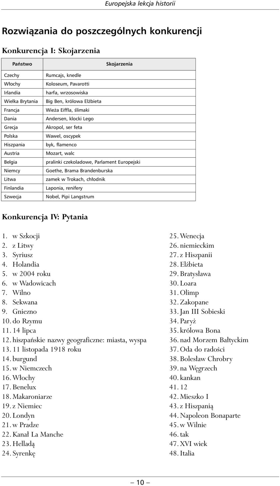 pralinki czekoladowe, Parlament Europejski Goethe, Brama Brandenburska zamek w Trokach, ch odnik Laponia, renifery Nobel, Pipi Langstrum Konkurencja IV: Pytania 1. w Szkocji 25. Wenecja 2. z Litwy 26.