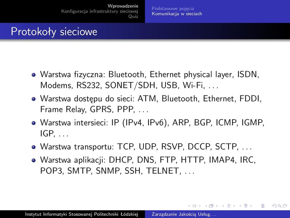 .. Warstwa dostępu do sieci: ATM, Bluetooth, Ethernet, FDDI, Frame Relay, GPRS, PPP,.