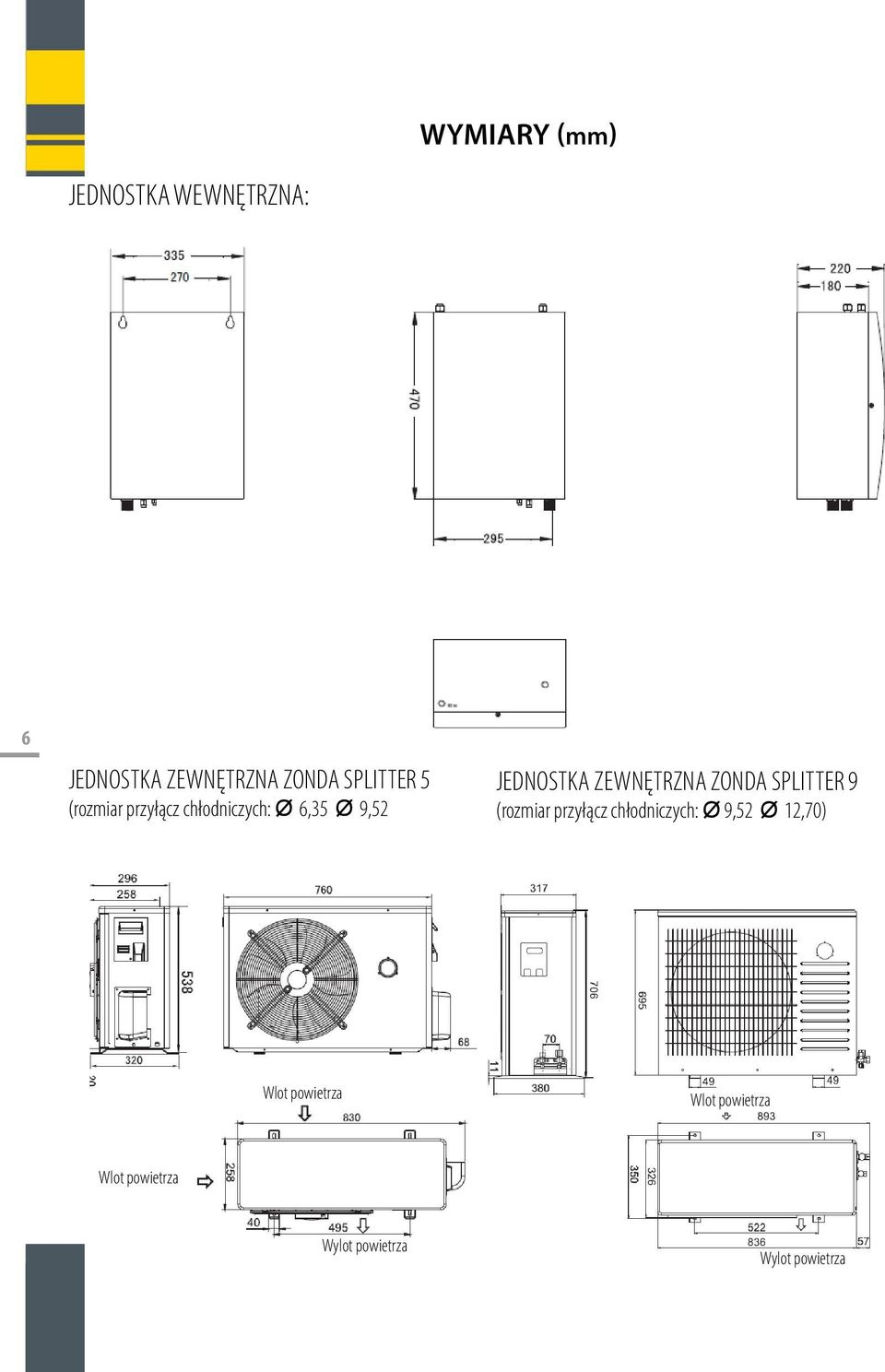 Lumen Ø 6,35 PC 5-S Ø 9,52 (rozmiar przyłącz chłodniczych: Jednostka Ø zewnętrzna 9,52 Ø 12,70) Lumen PC 9-S Jednostka