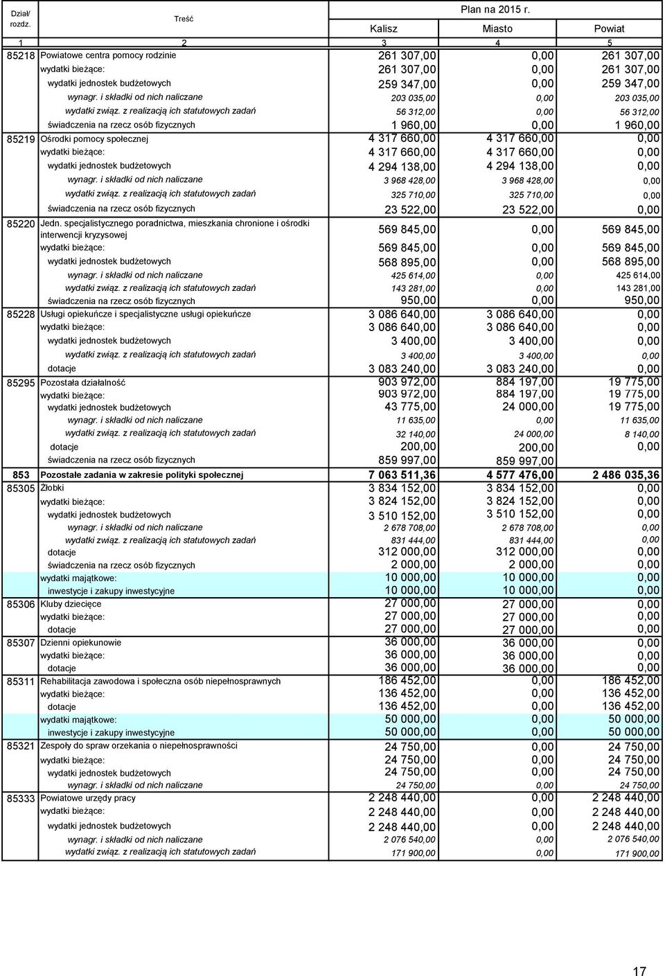 0,00 259 347,00 wynagr. i składki od nich naliczane 203 035,00 0,00 203 035,00 wydatki związ.