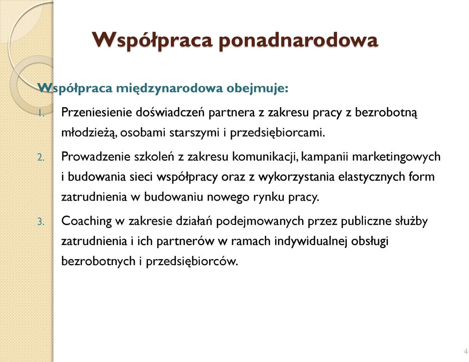 Prowadzenie szkoleń z zakresu komunikacji, kampanii marketingowych i budowania sieci współpracy oraz z wykorzystania elastycznych